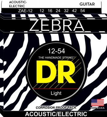 DR Strings ZAE-12 Zebra Acoustic/Electric Guitar Strings, Light 12-54