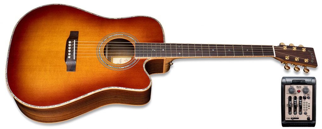 Parlor guitar with a small, compact body and sunburnt finish