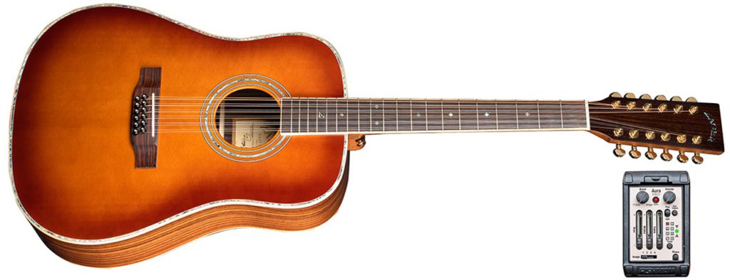 12-string acoustic Zager guitar with double courses of strings and a resonant body