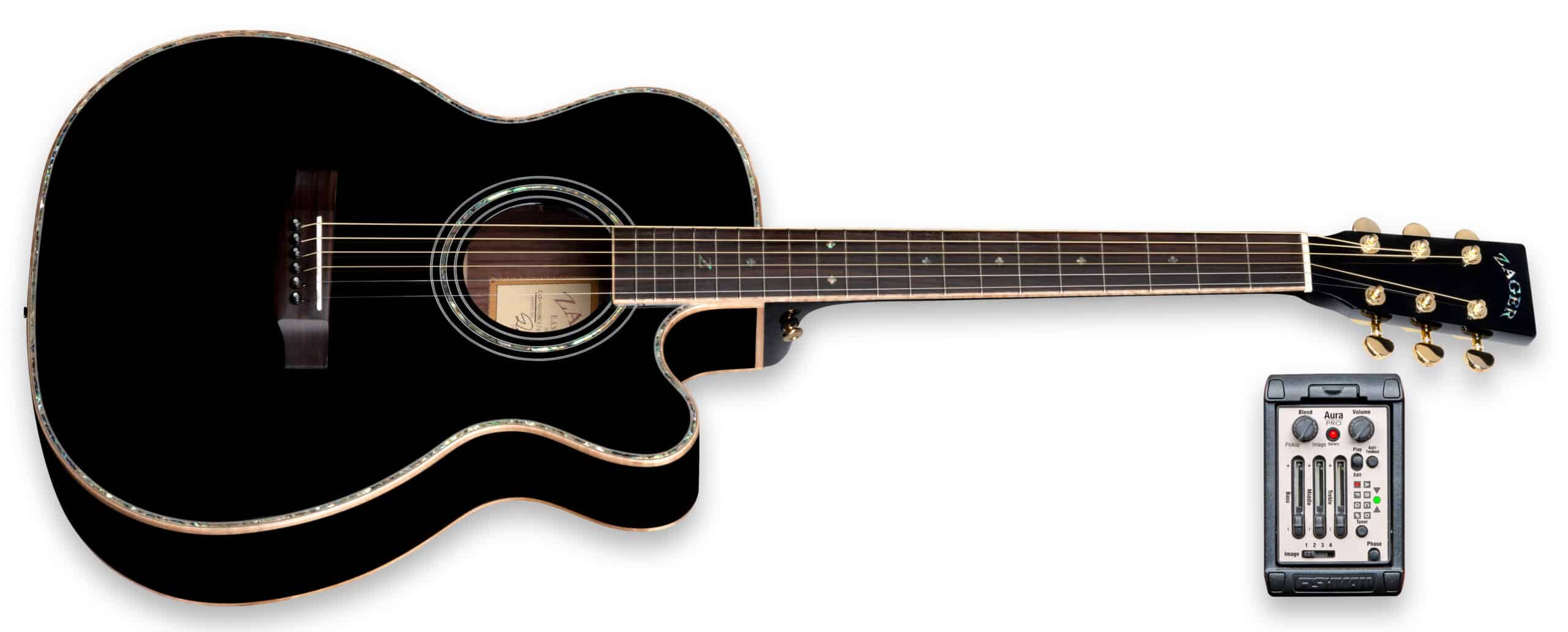 ZAD900CE Solid Spruce/Rosewood Acoustic Electric AURA Smaller "OM" Size Limited Edition Black Lacquer Deal of the Day