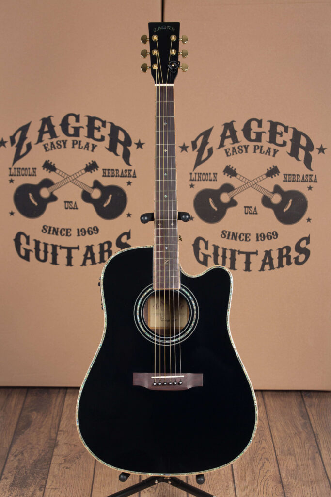 ZAD900CE Solid Spruce/Rosewood Acoustic Electric AURA Limited Edition Black Lacquer Pro Series