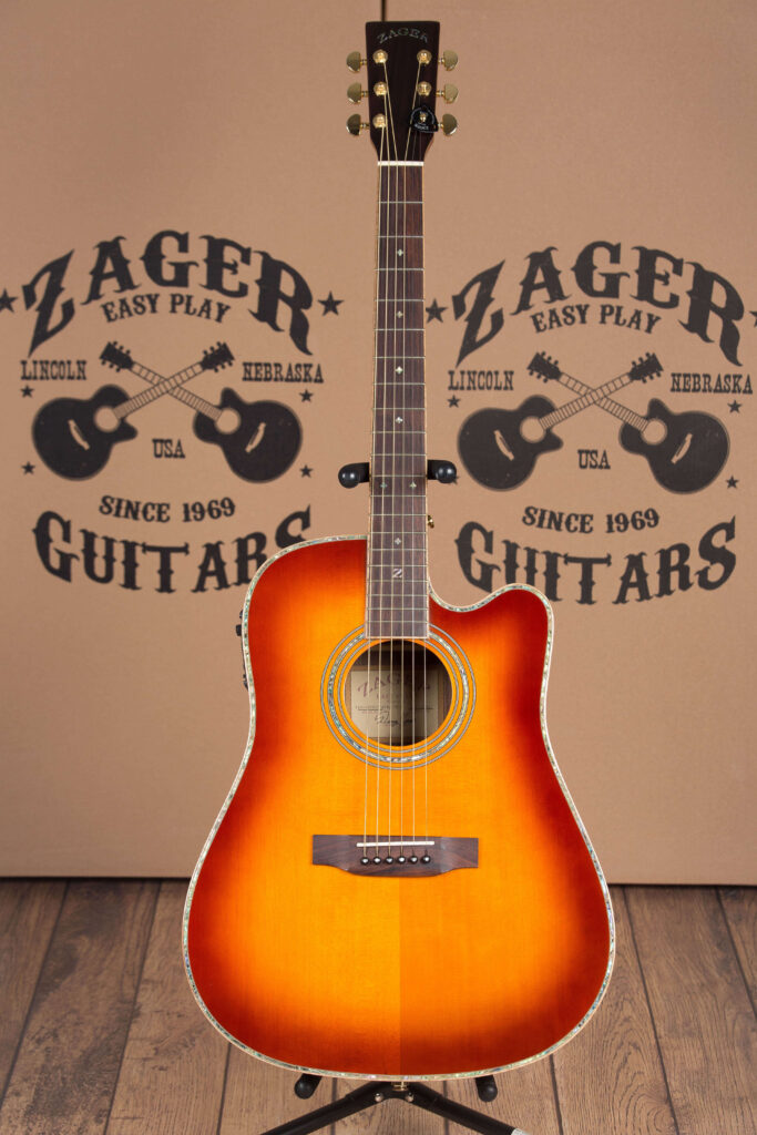 ZAD900CE Solid Spruce/Rosewood Acoustic Electric AURA Smaller “OM” Size Tobacco Sunburst