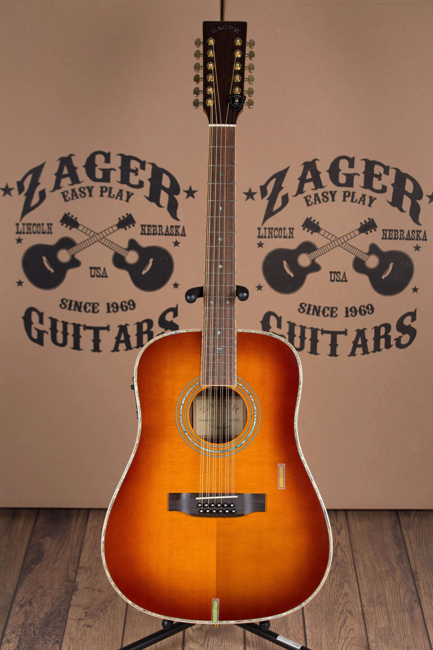 ZAD900E 12 String Solid Spruce/Rosewood Acoustic Electric AURA Tobacco Sunburst Pro Series