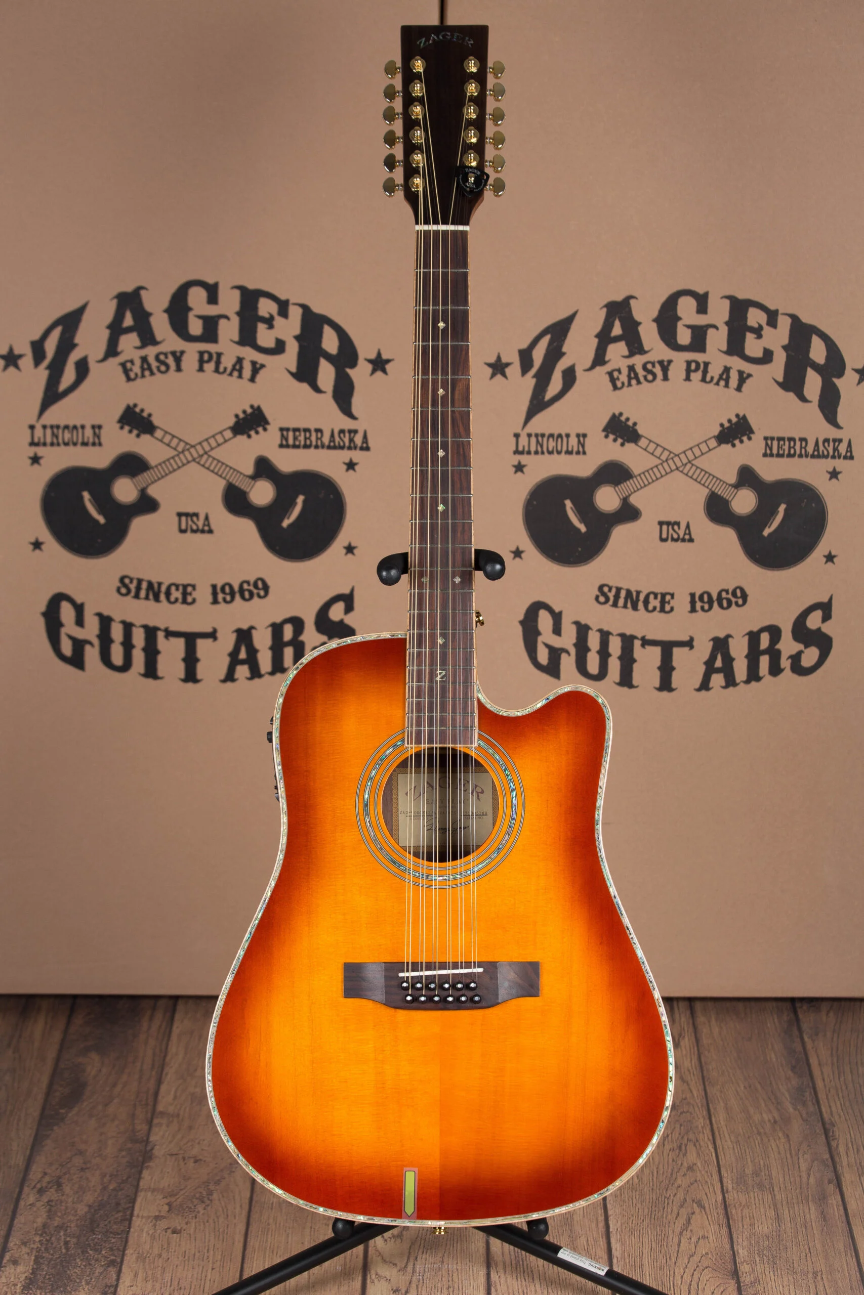 ZAD900CE 12 String Solid Spruce/Rosewood Acoustic Electric AURA Tobacco Sunburst Pro Series