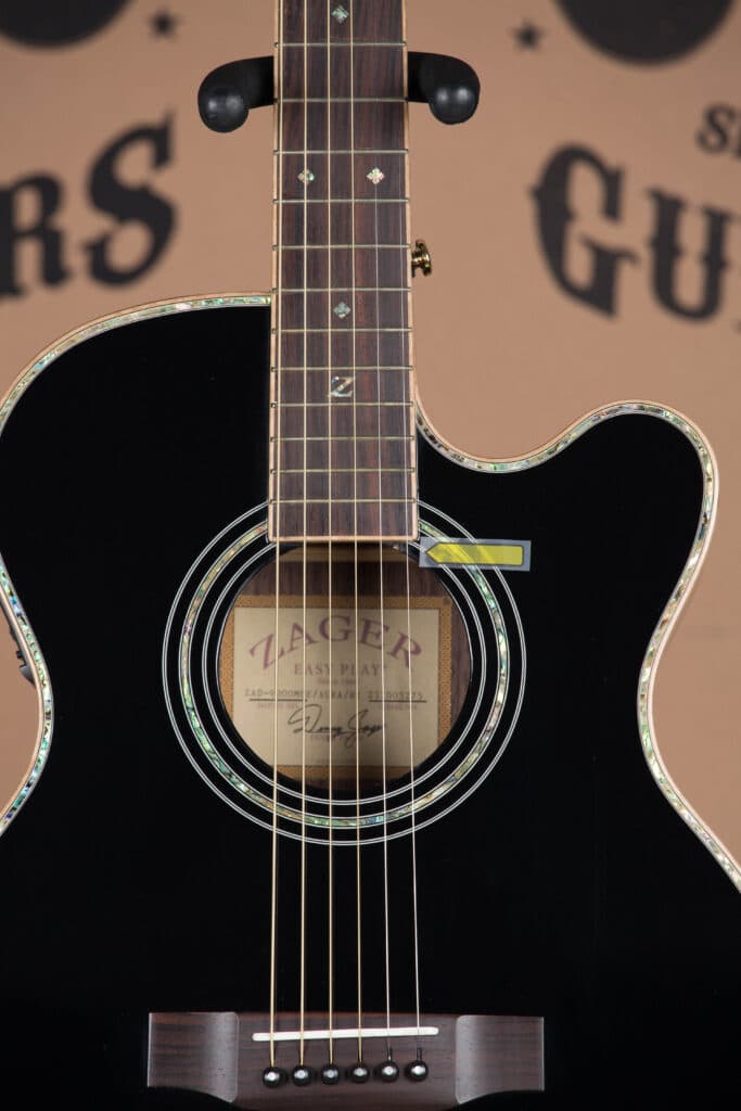 ZAD900CE Solid Spruce/Rosewood Acoustic Electric AURA Smaller “OM” Size Limited Edition Black Lacquer (Discount)